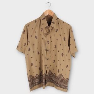 Vintage Paparazze Italian Paisley Shirt Men's XL Brown Short Sleeve Button Down